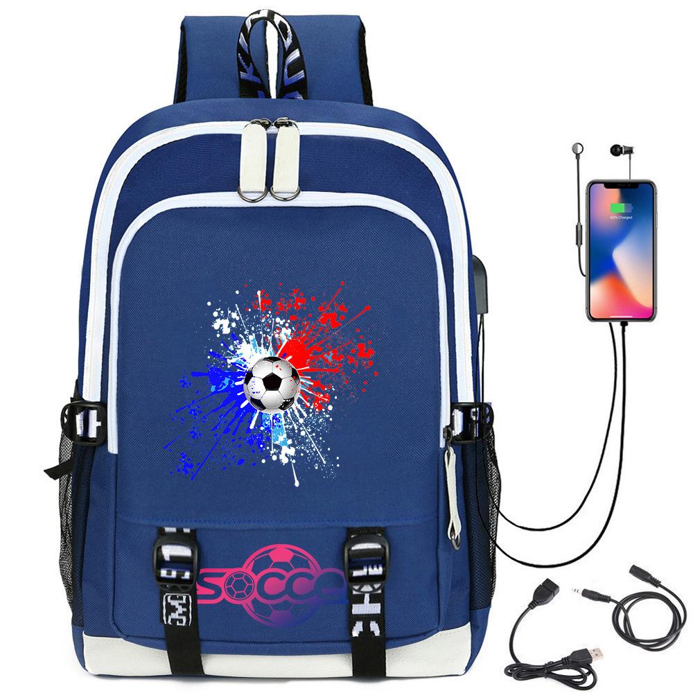 Football Star Printed Schoolbag Backpack Usb Charging Student Backpack Computer Bag