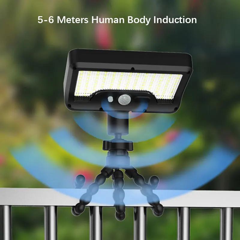 Smart Solar Motion Sensor Light, 92 LED Beads, 3 Modes, Motion Activated, Adjustable Angle, Octopus Bracket, USB Charging
