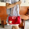 Casual Nylon Plaid Shoulder Bag With Pendant Dopamine Handbag Large Capacity Women Commuter Tote Bag  Trendy Armpit Bags