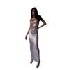 2024 Summer Women's Silver Mesh Bodycon Dress - Spaghetti Strap, Sexy, See-Through, Nightclub Fashion