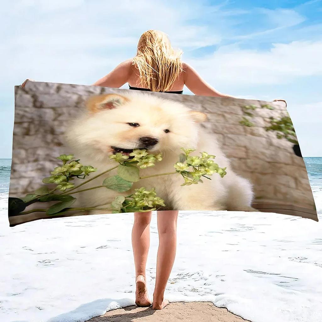 Samoyed Dog Beach Towel Cute Pet Bath Towel Microfiber Quick Dry Travel Sport Spa Swimming Pool Towels Absorbent Bikini Cover Up
