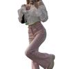 American Pink Women's Elastic High-Waisted Wide-Leg Retro Micro-Flare Jeans