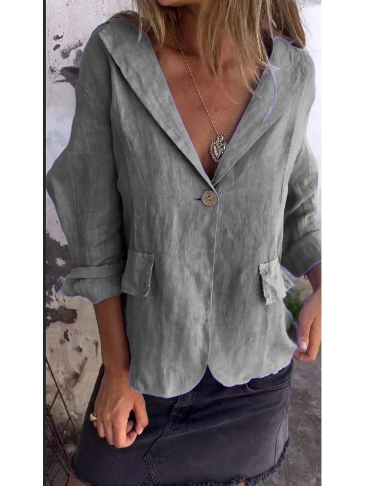 2024 Early Autumn Women's Plus Size Loose Cotton Linen Blazer with Notch Lapel Buttons