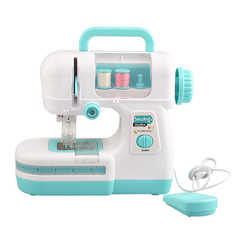 Elektrische Doppelfaden-Nähmaschine zum Selbermachen für Kinder: Simuliertes leichtes Kleingerät zum Nähen im Haushalt, ideales handgefertigtes Spielzeug für Mädchen.