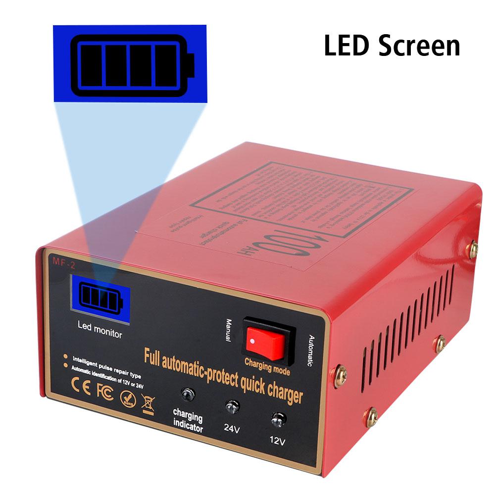 EU/US Plug Automotive Battery Charger LED Screen Motorcycle Battery Charger 12V/24V For SUV Truck Boat Motorcycle