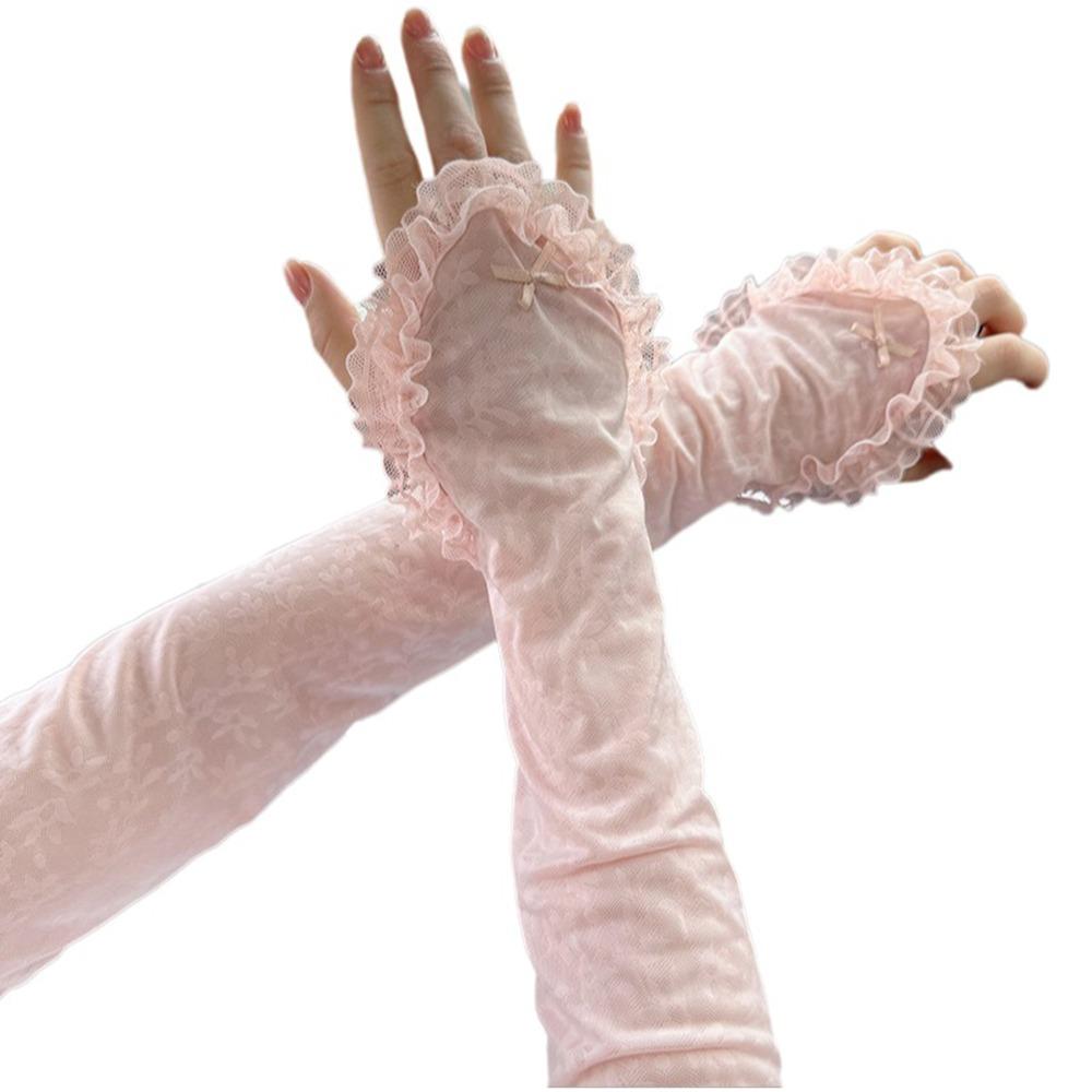 Breathable Sun Protection Sleeves Loose Fit Design Cooling Lace Arm Covers Elastic Trim Comfortable Sunscreen Arm Guards