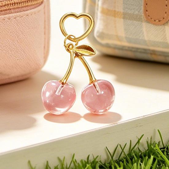 Keychain Pendant, Cherry Pendant Key Holder with Hearts Buckle, Alloy Polished Surface Backpack Charm Pendant for Women Accessories