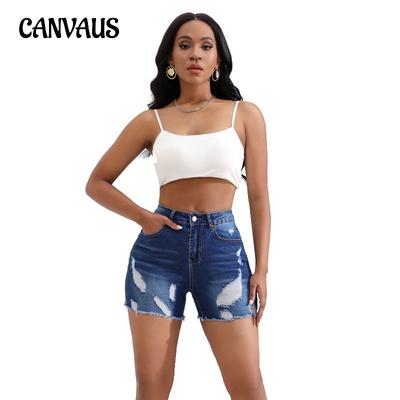Zomer Dames Plus Size Hoge Taille Afslankende Whisker Edge Stretchy Gat Denim Shorts
