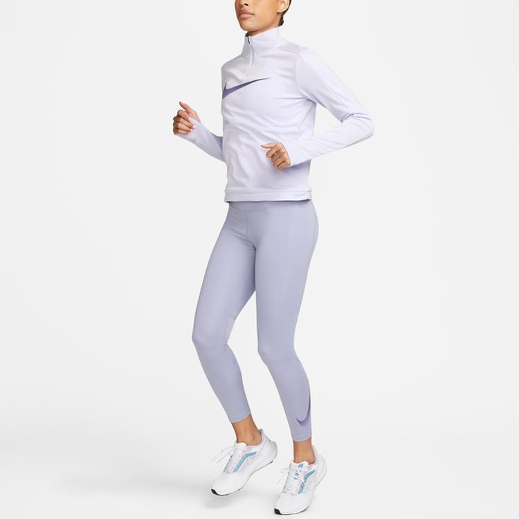 Nike Logo Print Long Fitness Leggings Women Bottoms Mist-Grey Blue DX0949-519