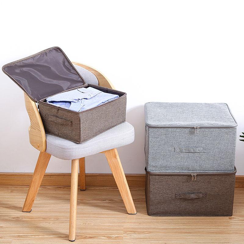 Foldable Cotton & Linen Zipper Storage Box with Lid - Sealed Clothing Organizer