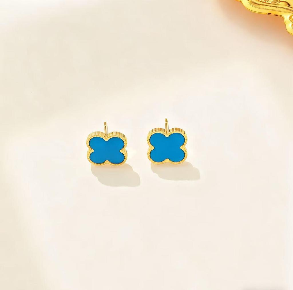 13mm Vierblättriges Kleeblatt Titanstahl Schmuckset: 18K Armband, Halskette, Ohrringe