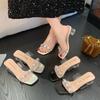 Rhinestone slippers women's fashion summer high sense transparent word with crystal thick heel high heel sandals