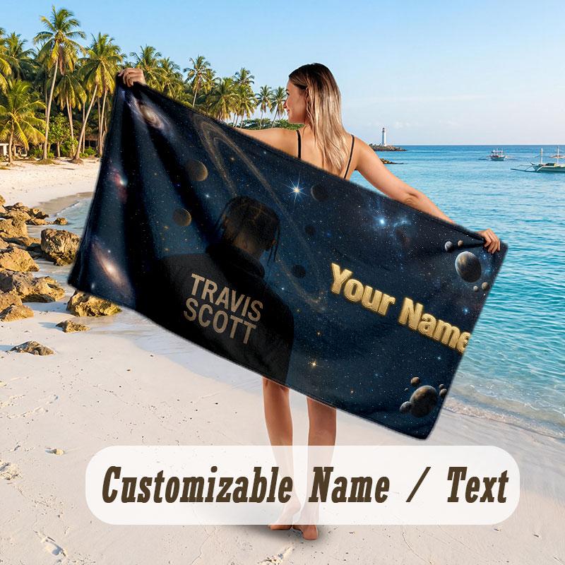 Custom Name Large Beach Towel,Travis Scott Quick Absorbent Towel For Outdoor Travel Poolside