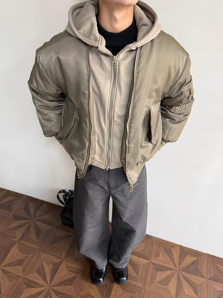 Unisex Korean Style Hooded Pilot Jacket - Faux Two-Piece Baseball Design for Autumn/Winter