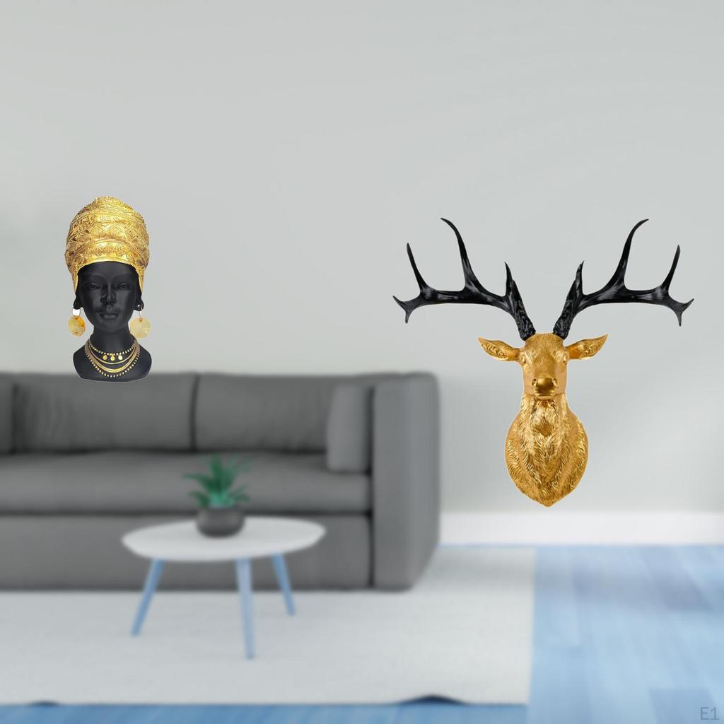Elegant Resin African Woman And Deer Head Sculpture Centerpiece Unique Tabletop Wall Art Decor