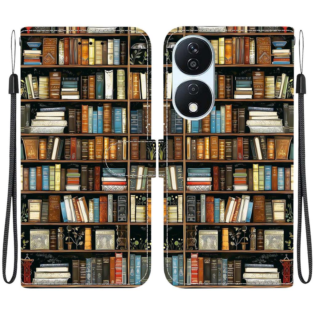 Handgefertigte PU-Leder-Flip-Hülle für Honor X7b Rutschfeste Stoßfeste Hülle mit Handschlaufe & Herz/Rose Katze Designs