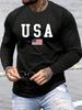 Men's Spring and Autumn Comfortable Casual American Flag Pattern Printed Round Neck Long Sleeve T-shirt Top