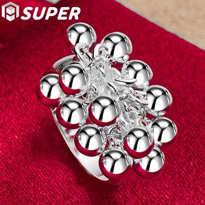 925 Sterling Silver Smooth Grape Beads Ring Jewelry