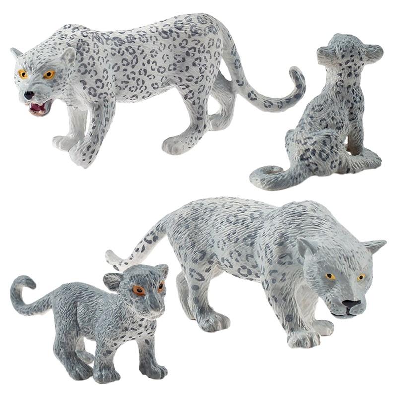 4 Stück Schneeleoparden-Figur PVC Realistische Schneeleoparden Miniatur Wildtier-Modell Actionfigur Für Sammlung