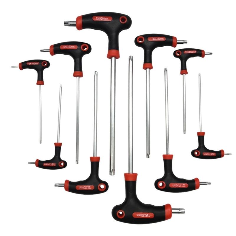 Extended Plastic Handle T Handle Hex Key and Star Wrench Set in Metal for Automotive Repair Tool