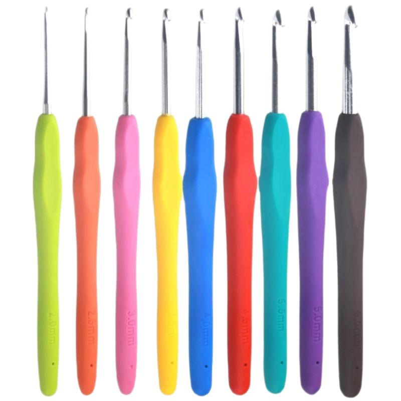9-Color Soft Grip Crochet Hook Set: Thick & Thin Yarn DIY Hand Knitting Tools