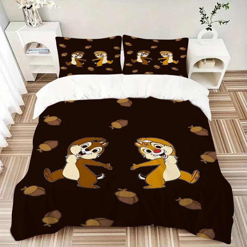 3pcs Chip 'n' Dale Printed Bedding Set, Breathable And Soft, Machine Washable, Christmas Gift, Suitable for Bedroom Decoration, 117