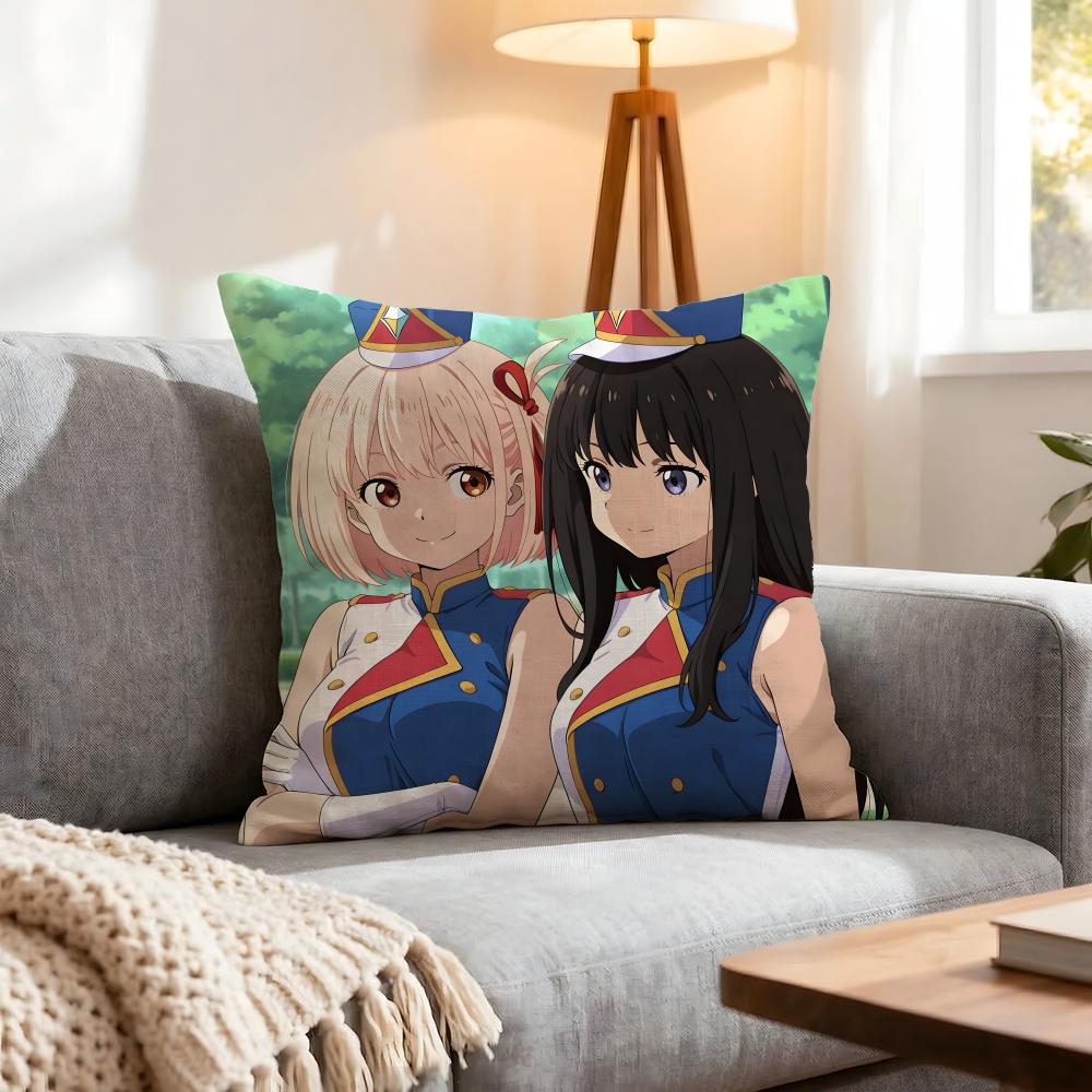 Anime Lycoris Recoil Cushion Cover 1Pcs Decorative Covers Soft Cushion Case For Sofa Couch Decor 40X40 45X45 Pillowcases