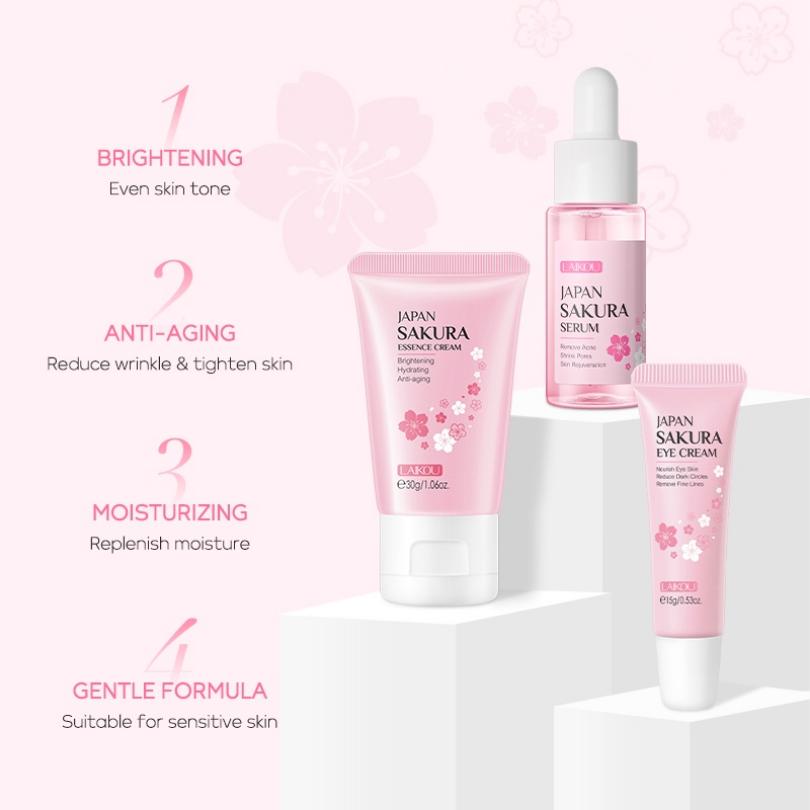 LAIKOU Sakura Skin Care 3 pièces/ensemble sérum éclaircissant pour le visage éclaircit les imperfections crème hydratante