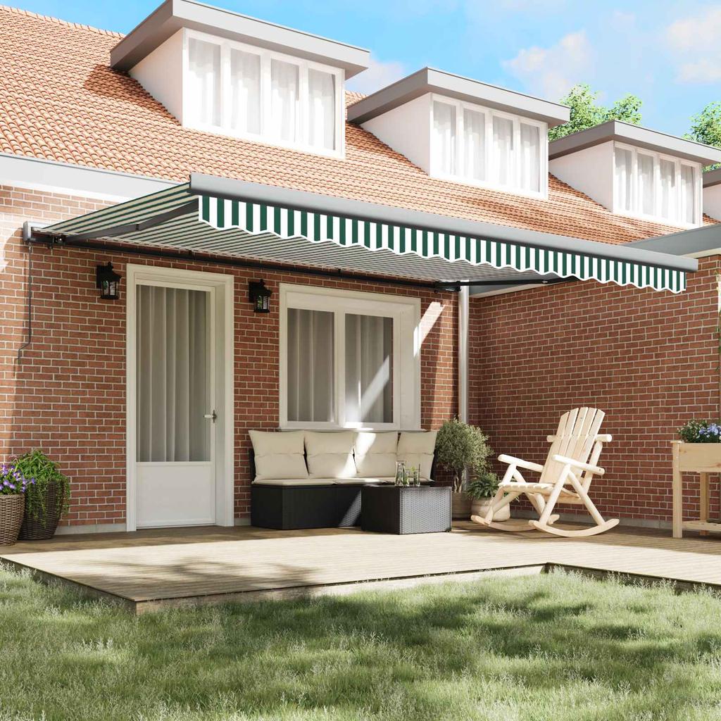 Retractable Awning Green and White 4 X 3 M Linen and Aluminum
