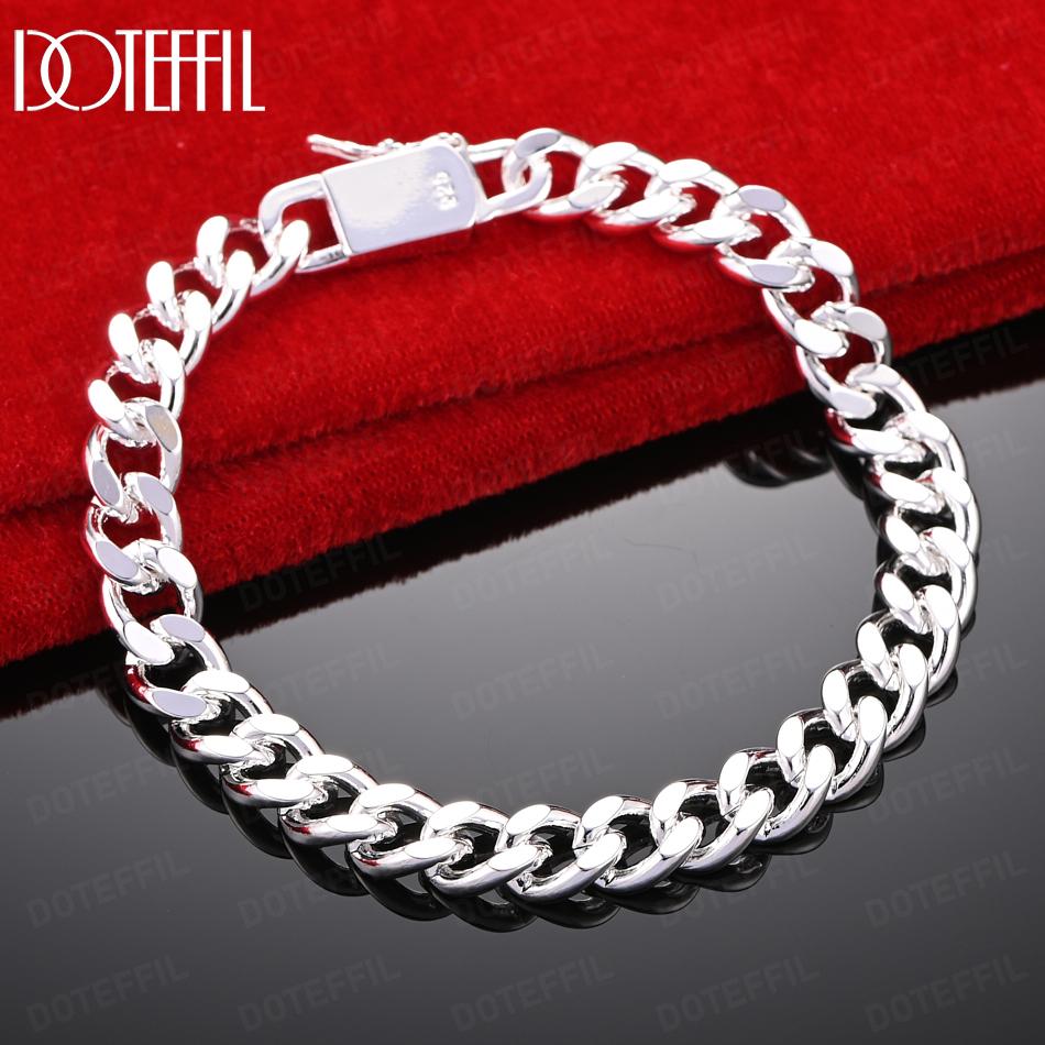 925 Sterling Silver 8mm Side Chain Bracelet Wedding Jewelry