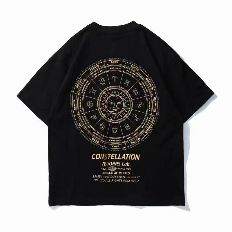 

Мужская хлопковая футболка оверсайз в стиле хип-хоп с компасом - с коротким рукавом, в гонконгском стиле L