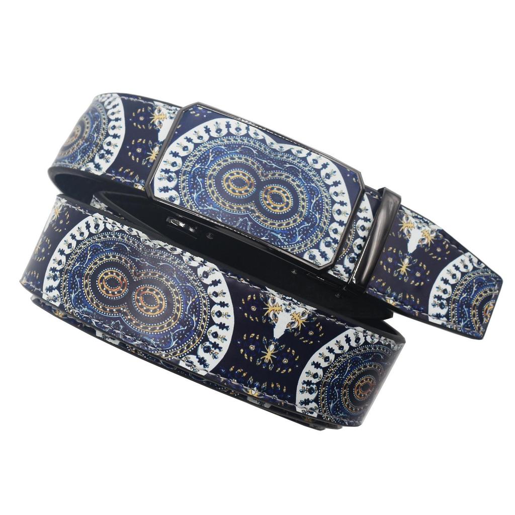 Owl Eyes Graffiti Print Automatic Buckle Leather Belt