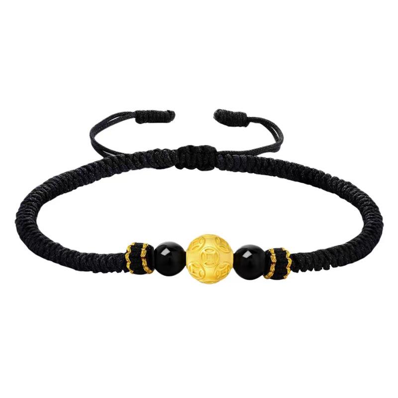 Pure Gold 999 Zodiac Red String Bracelet with Luck Beads for Baby's Full Moon or New Year