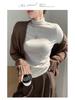 Women's H393 High Neck Warm Slimming Long Sleeve Top - Autumn/Winter Solid Color Versatile Mid-Neck Base Layer Shirt.