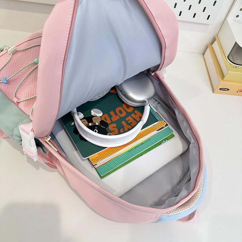 New Fresh and Sweet Contrasting Color Splicing Bar Early High School Students Lightweight Large-capacity Backpack