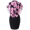 Plus Size Elegant Office Lady Rose Flower Print Cape Bodycon Knee Length Dress