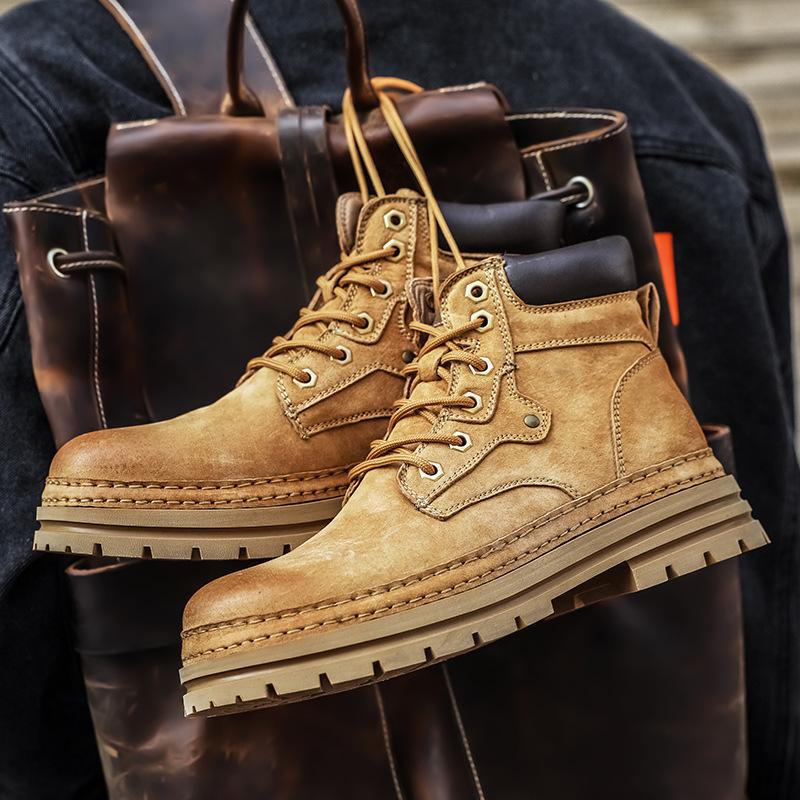 The Same Ins Rhubarb Boots Men's Autumn and Winter Velvet High-top Boots Men's Martin Boots Men's Couple Cotton Shoes Tooling Boots