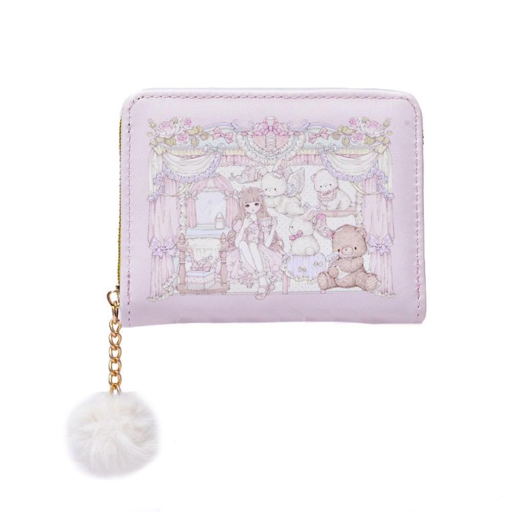 PU Leather Money Coin Purse Simple 2 Folds Credit Card Holoder Cute Card Wallets for Girls Students Gift