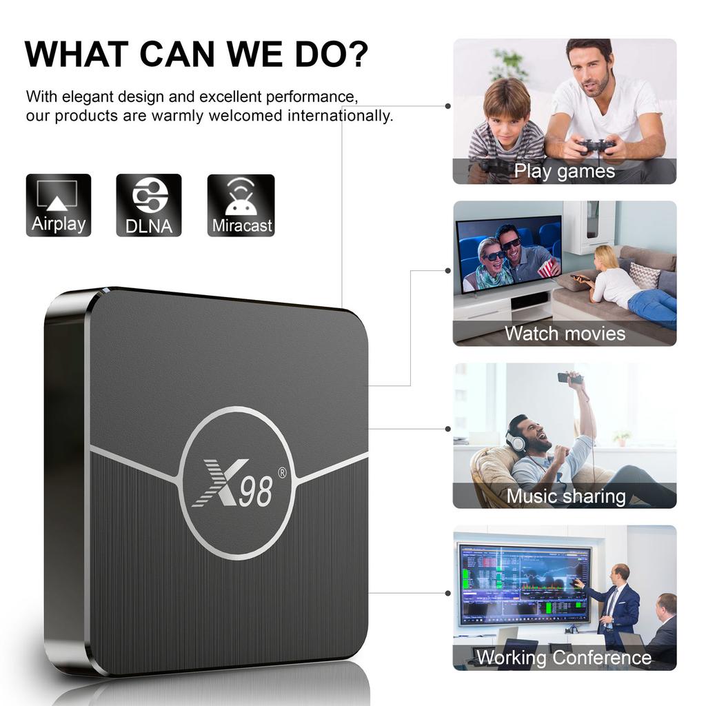 X98 Plus Android 11.0 Smart TV Box Amlogic S905W2 UHD 4K Media Player 2.4G/5G Dualband WiFi BT AV1