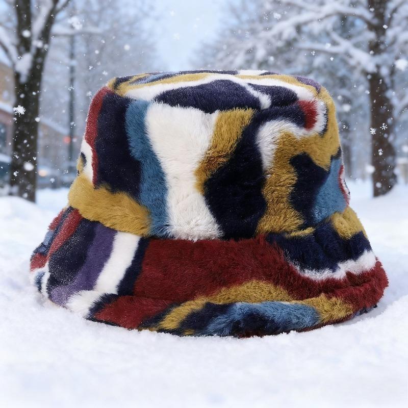 Autumn Winter Panama Hat Women Faux Fur Fisherman Hat Zebra Print Plush Velvet Outdoor Warm Panama Hat Fisherman Hat Female