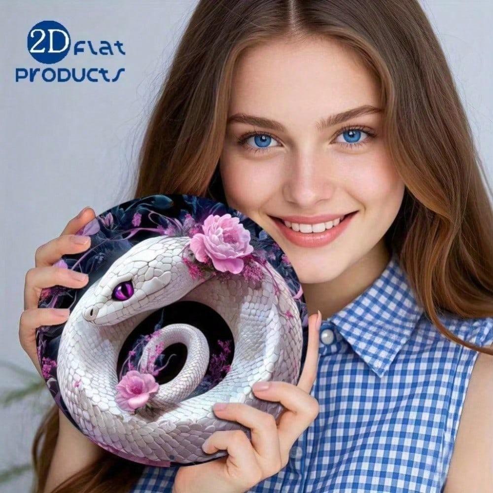 Vintage Floral Snake Aluminum Wall Art, Pink Rose Metal Decor 8x8 Inch, No Power Hanging Sign for Bedroom Kitchen Living Room
