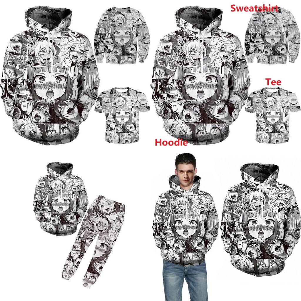 Ahegao Anime Face Hoodie And Pants Creative 3d Printed Jogger Suit For Men And Women