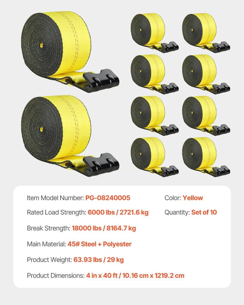 Winch Straps, 4" X 40', 6000 Lbs Load Capacity, 18000 Lbs Break Strength, Truck Straps with Flat Hook, Flatbed Tie Downs Cargo Control for Trailers,