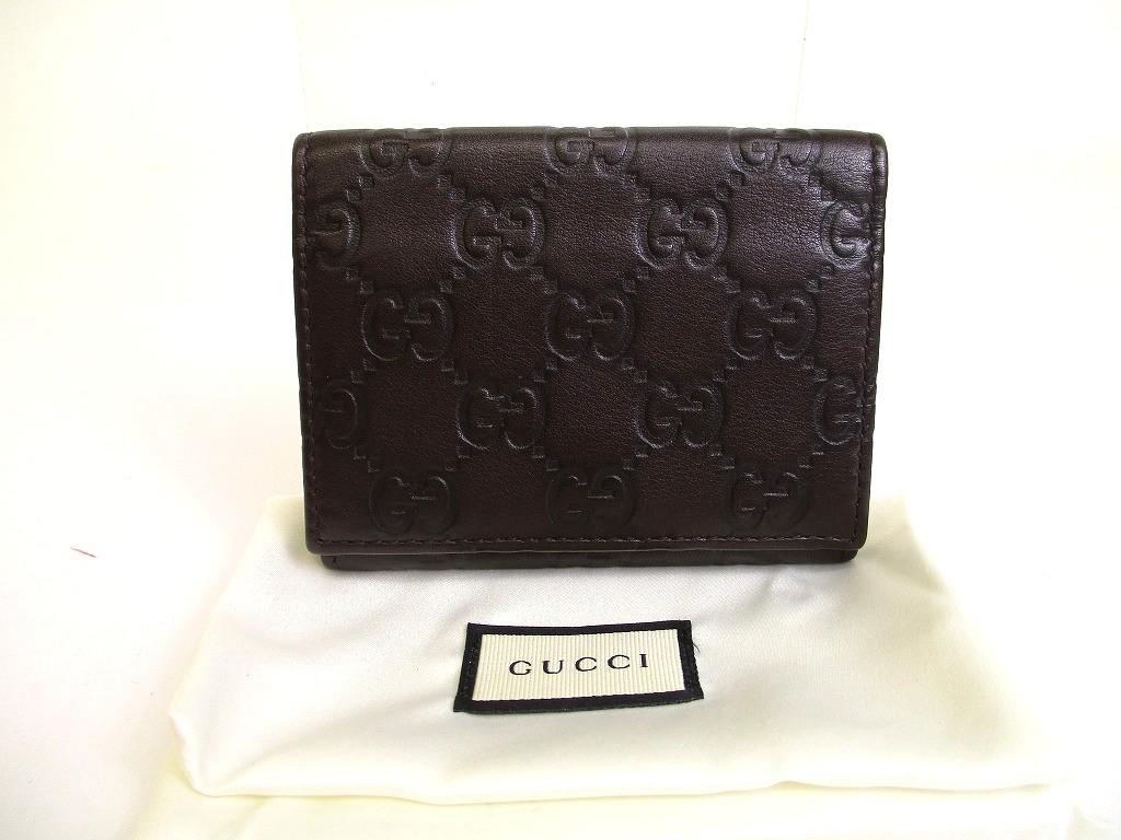

Authentic GUCCI GG Guccissima Dark Brown Leather Card Holder #a785 Refurbished