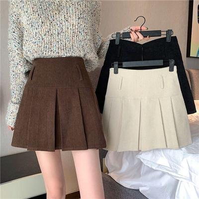 Gonna Plissettata a Vita Alta in Velluto a Coste Vintage da Donna, Moda Autunno Inverno