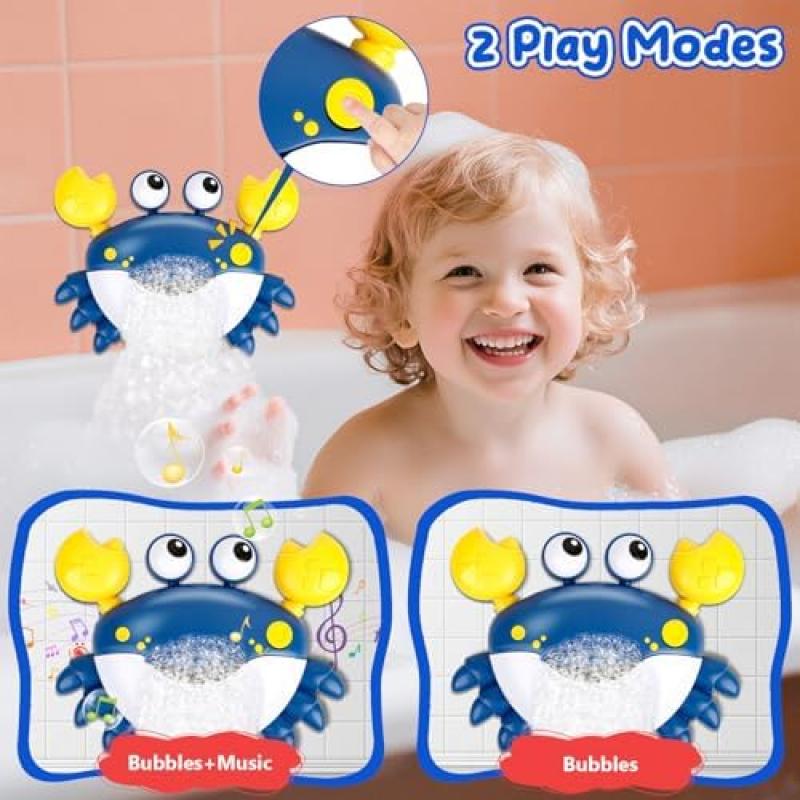 JoiTale Rechargeable Bubble Machine Bath Toys for Toddlers 1-4 Years, Crab Bath Toys with 12 Songs, Bathtub Toys for Boys and Girls
