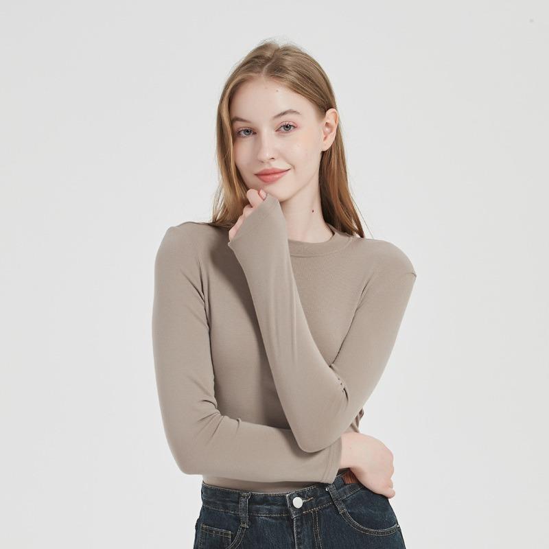 Nouă primăvară, vară, toamnă, cu gât rotund, cu mânecă lungă, tricou simplu, de înaltă calitate, pentru femei, tricouri de bază elastice, topuri casual pentru femei, tricou subțire