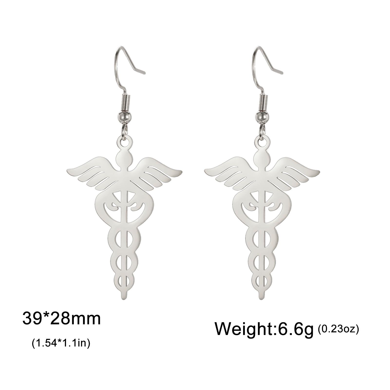 LIKGREAT Caduceus Angel Wing Drop Dangle Earrings for Women Stainless Steel Symbol of Medicine Pendant Nurse Day Jewelry Gift