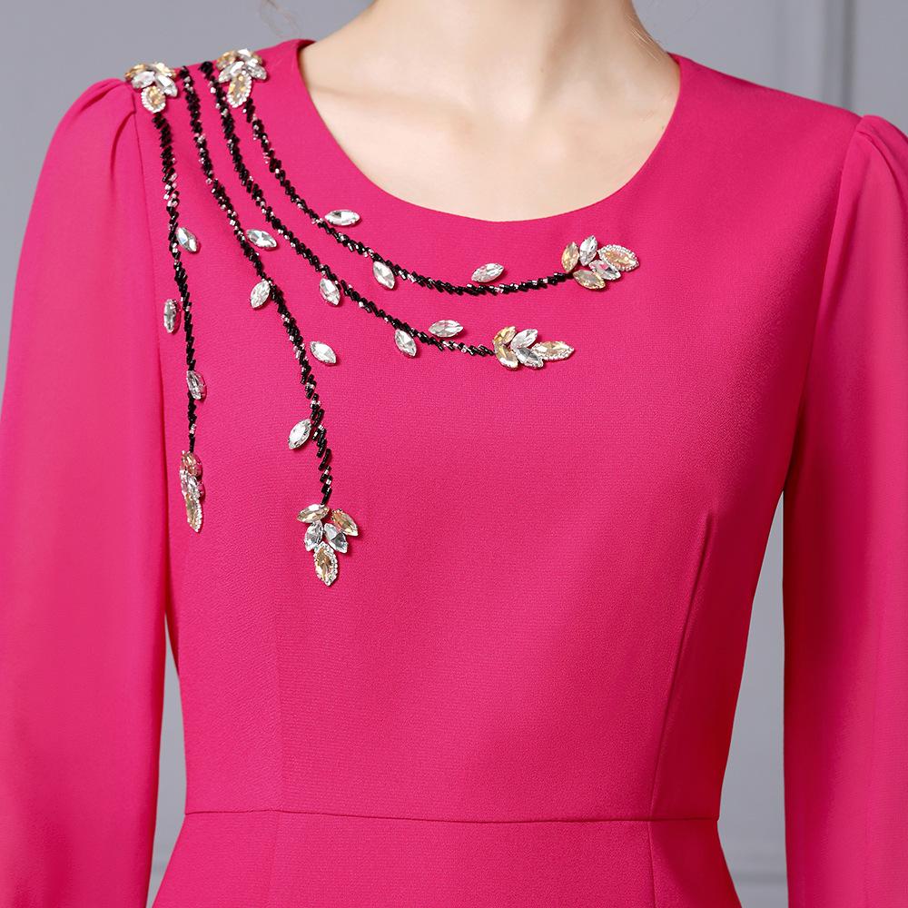 Zhili Elegantní šaty s dlouhým rukávem s diamanty a perlami na jaro 2025