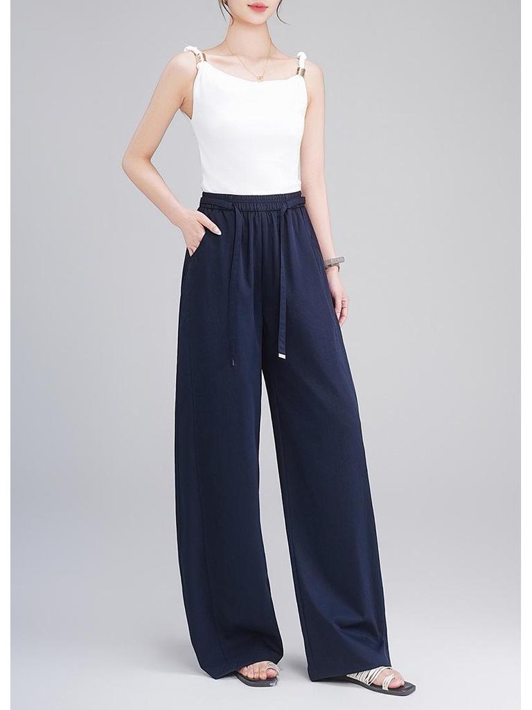 2026 Sommer Damen High Waist Locker Weiter Bein Bodenlang Fließende Hose